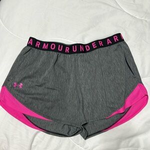 Under Armour shorts for women.  Gray with pink trim.  Size Large.